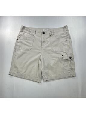 CJ Banks Flat Front Cargo Pocket Chino Shorts Beige Women 38